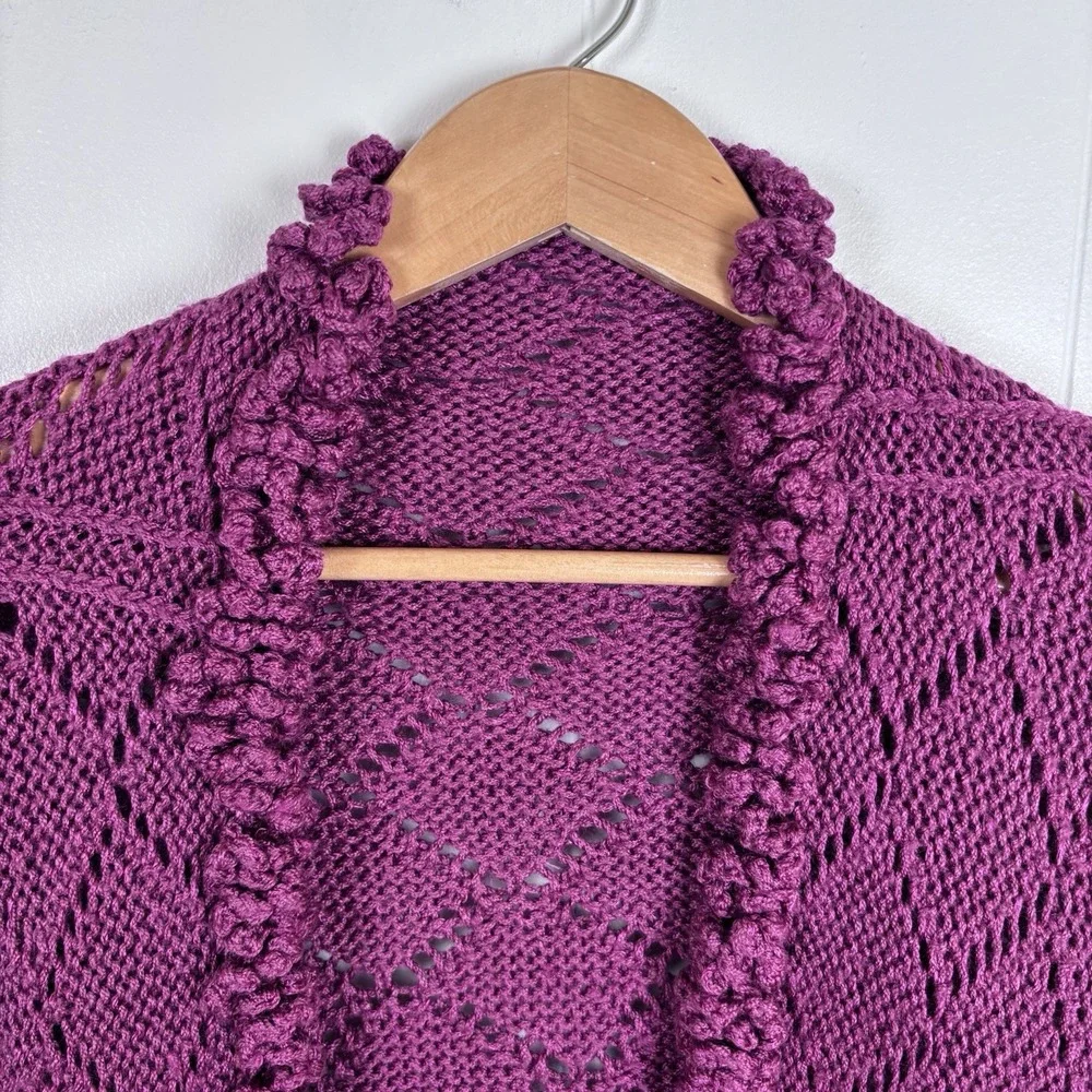 Hand Crocheted Plum Wrap Shawl 69 x 16 Ruffled Edges Knit Spring Shawl Plus Size